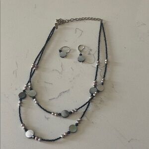 Elegant Black and Silver Beaded Necklace Set